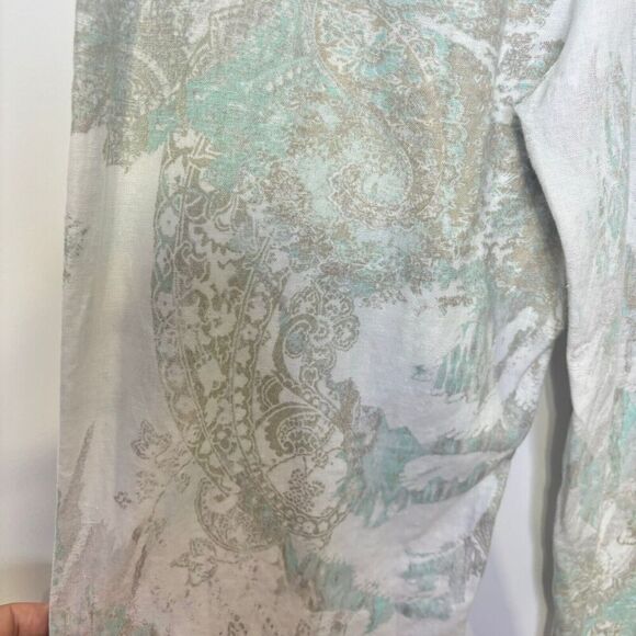 Chico's  Paisley Ikat Print Neutral Color Pull On Trouser Pants  US S 100% Linen - Picture 7 of 10